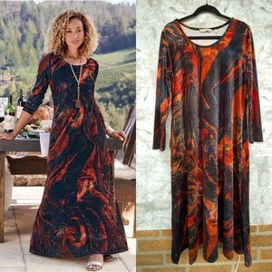 Soft Surroundings Santiago Abstract Rust Velvet Scoop Neck Maxi Dress size large